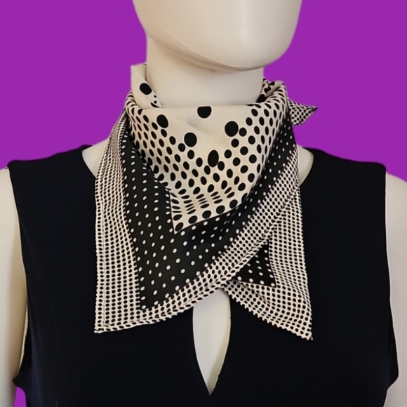 Vintage Handmade Retro Polka Dot Monochrome Square Scarf - Picture 3 of 4